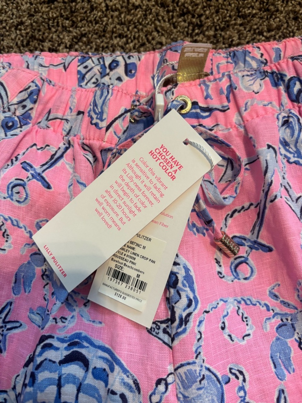 Lilly Pulitzer Pink and Blue Patterned Drawstring Pants - Picture 4 of 6